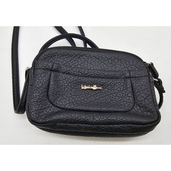 Multi Sac Black Textured Crossbody Bag With Adjustable Strap - Picture 1 of 7